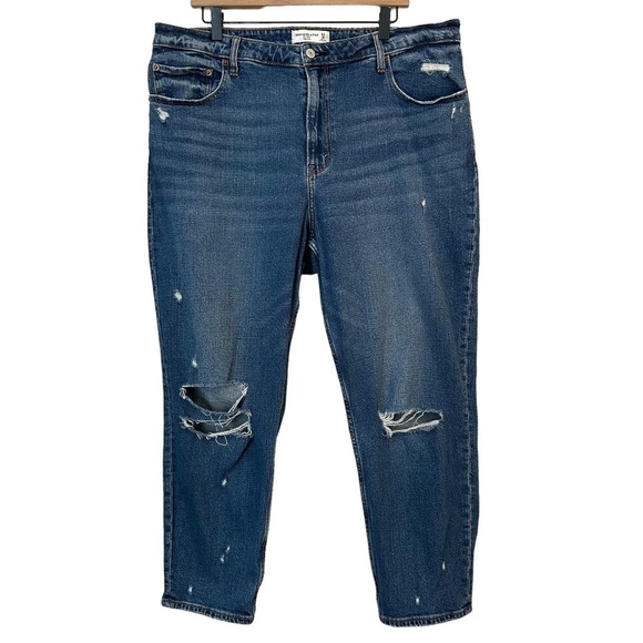 ABERCROMBIE & FITCH Jeans Womens 34/18 Blue Mom High Rise Curve Love Distressed - Picture 1 of 16